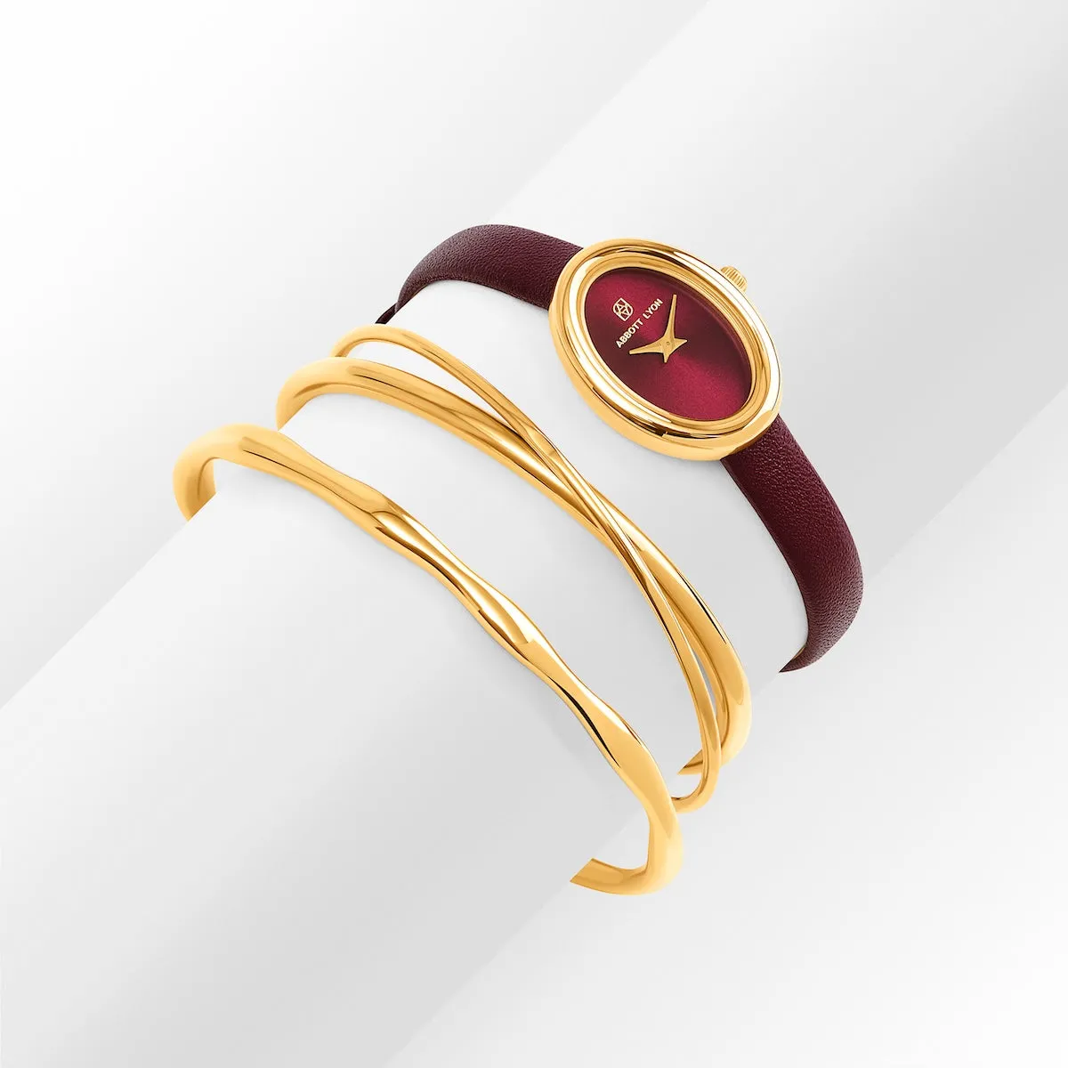 Monroe Leather Watch & Bangle Set (Burgundy/Gold) sold by Abbott Lyon