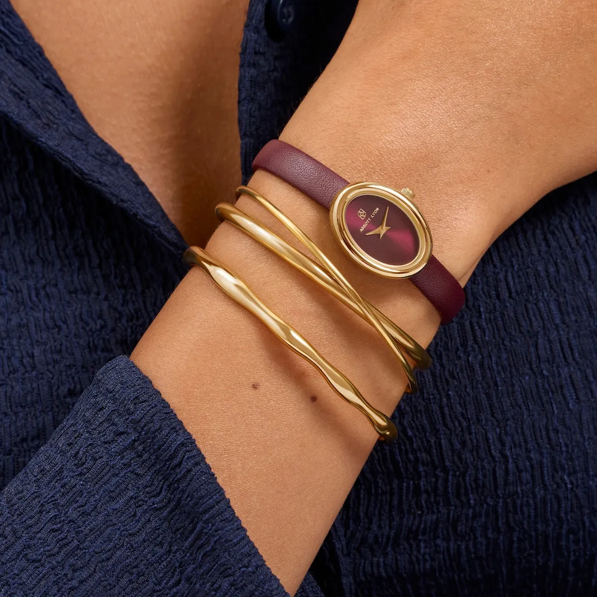 Monroe Leather Watch & Bangle Set (Burgundy/Gold) sold by Abbott Lyon product image thumbnail 2
