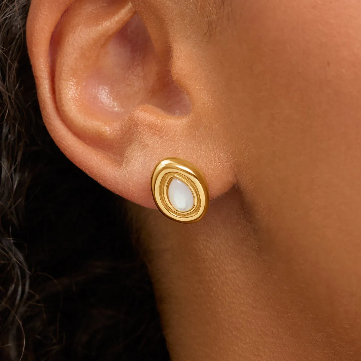 Pearl Molten Stud Earrings (Gold) sold by Abbott Lyon product image thumbnail 2
