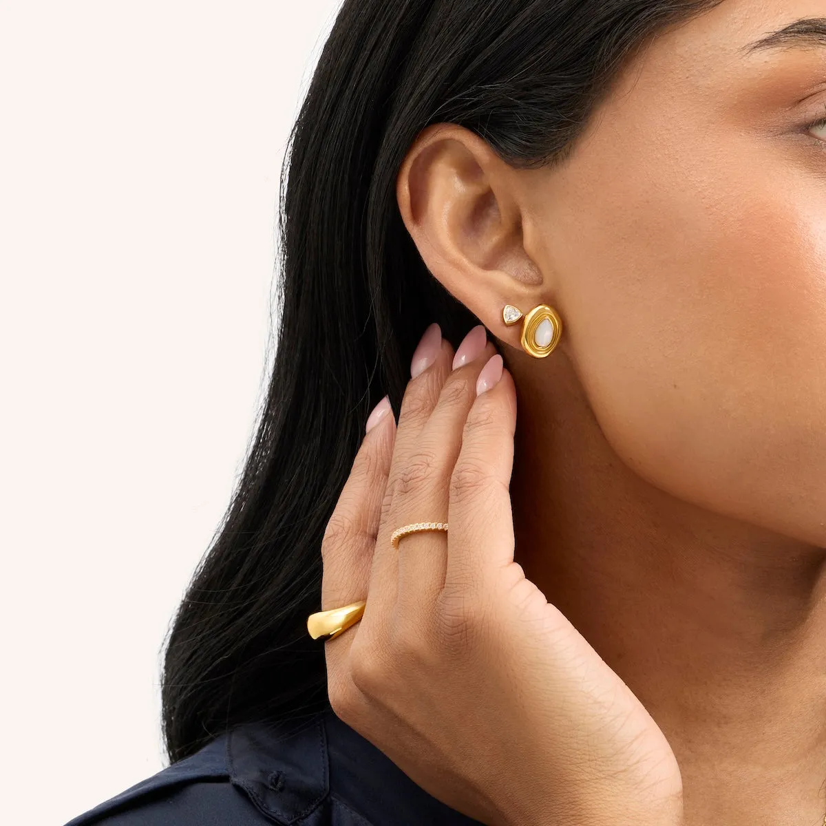 Pearl Molten Stud Earrings (Gold) sold by Abbott Lyon product image thumbnail 3