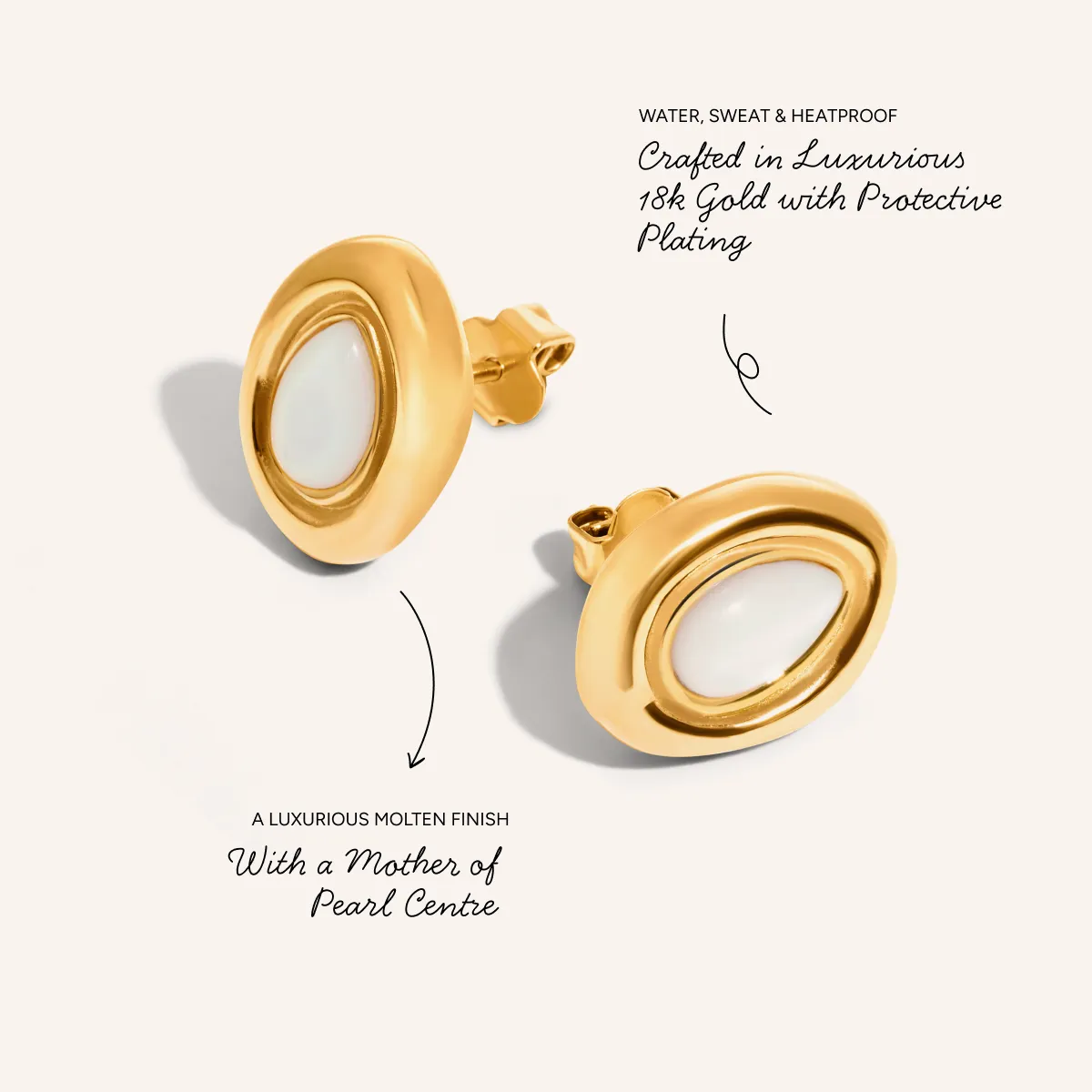 Pearl Molten Stud Earrings (Gold) sold by Abbott Lyon product image thumbnail 4