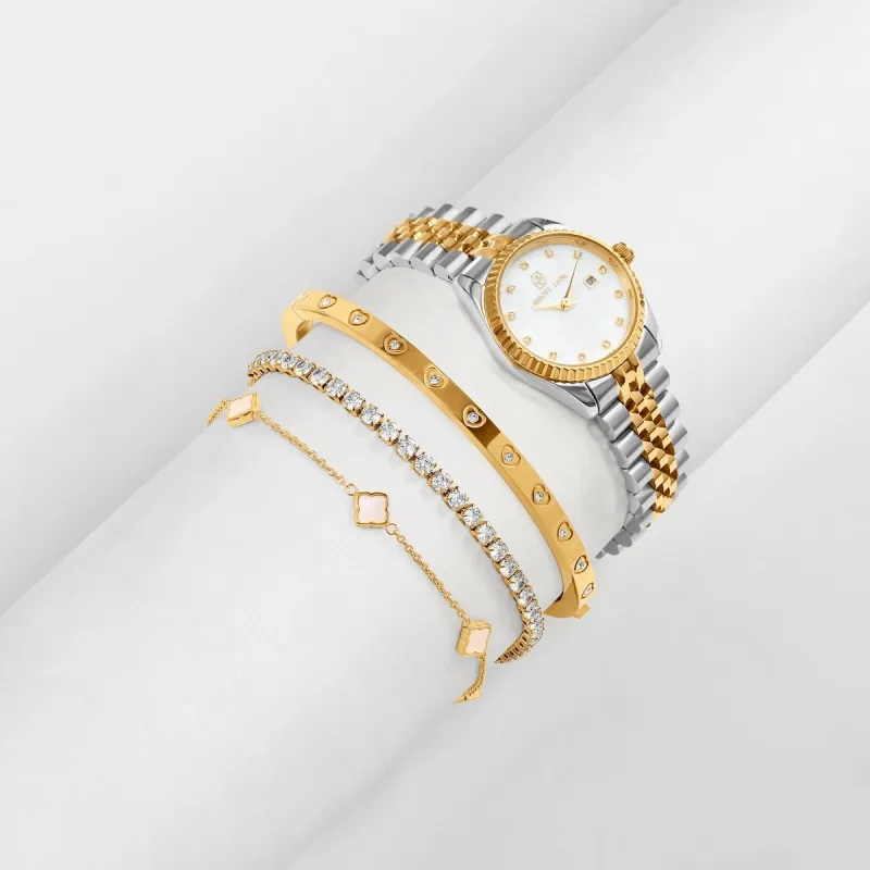 Belgravia Pearl Watch 30 & Crystal Bracelet Set (Gold) sold by Abbott Lyon