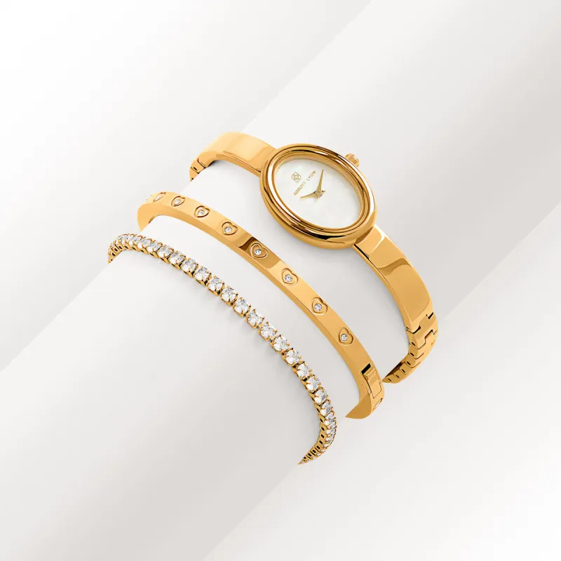 Monroe Bangle Watch & Crystal Bracelet Set (Gold) made by Abbott Lyon