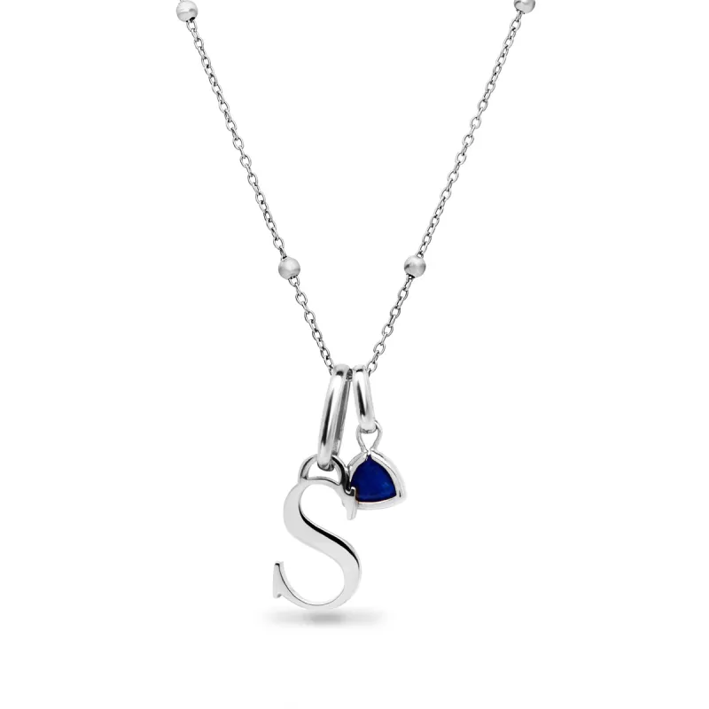 Personalised Initial & Droplet Birthstone Necklace - Silver sold by Abbott Lyon