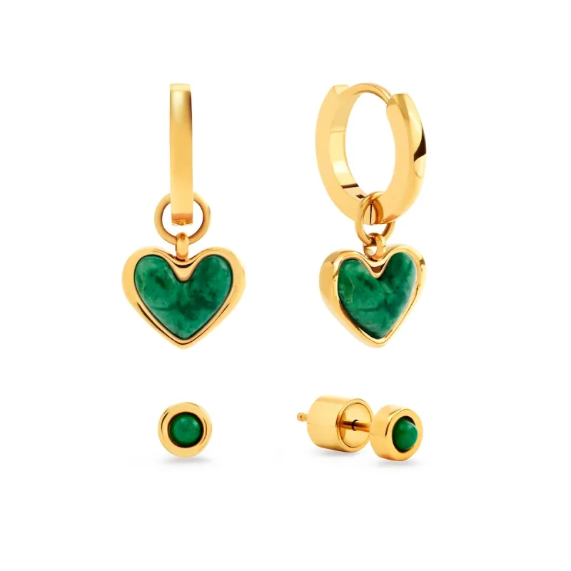 Green Quartz Huggie Earrings Set (Gold) sold by Abbott Lyon