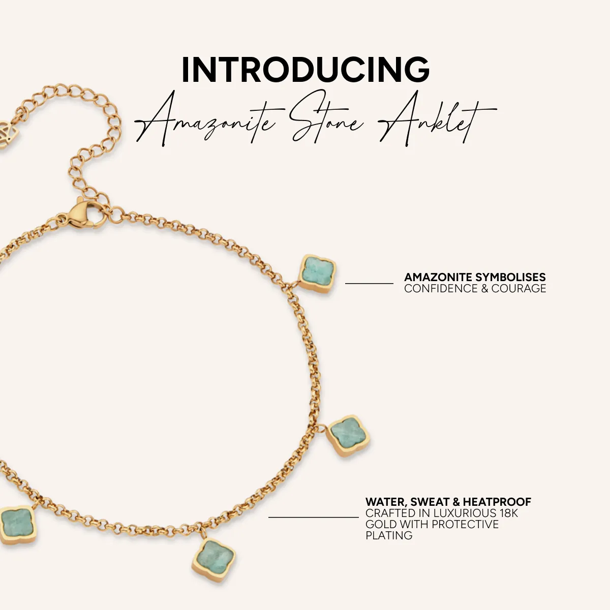 Amazonite Clover Anklet (Gold) sold by Abbott Lyon product image thumbnail 4