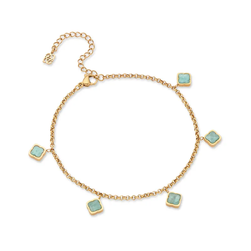 Amazonite Clover Anklet (Gold) sold by Abbott Lyon