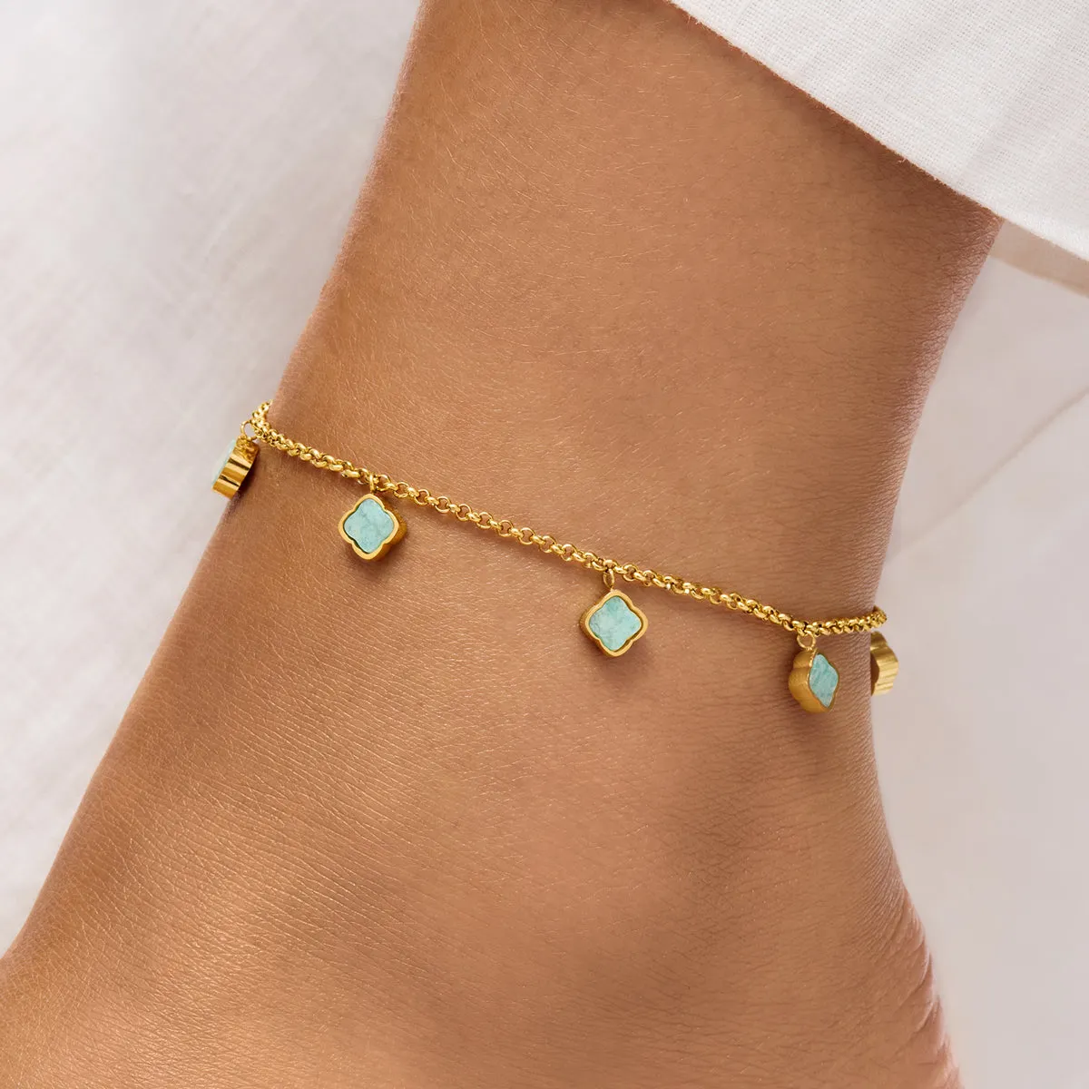 Amazonite Clover Anklet (Gold) sold by Abbott Lyon product image thumbnail 2