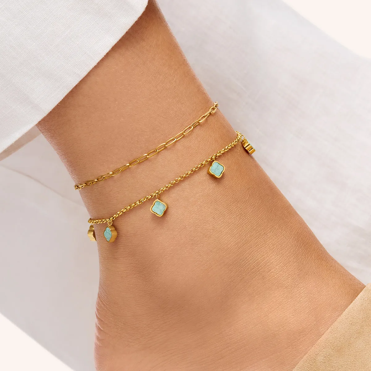 Amazonite Clover Anklet (Gold) sold by Abbott Lyon product image thumbnail 3