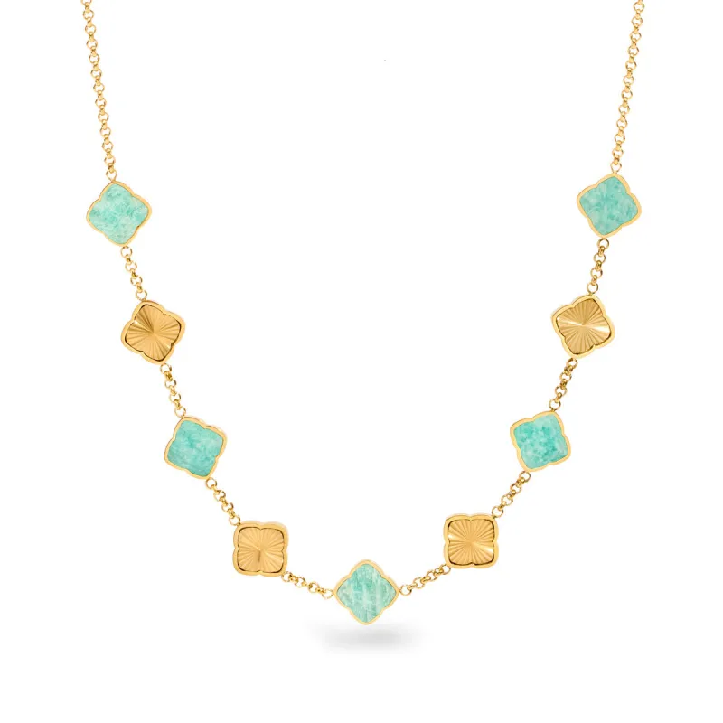 Amazonite & Fluted Clover Necklace (Gold) made by Abbott Lyon