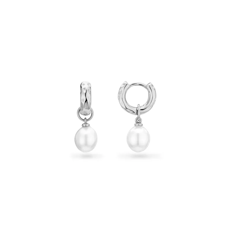 Organic Pearl Drop Huggie Earrings (Silver) sold by Abbott Lyon