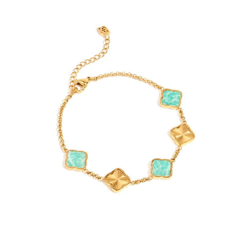 Amazonite & Fluted Clover Bracelet (Gold) sold by Abbott Lyon