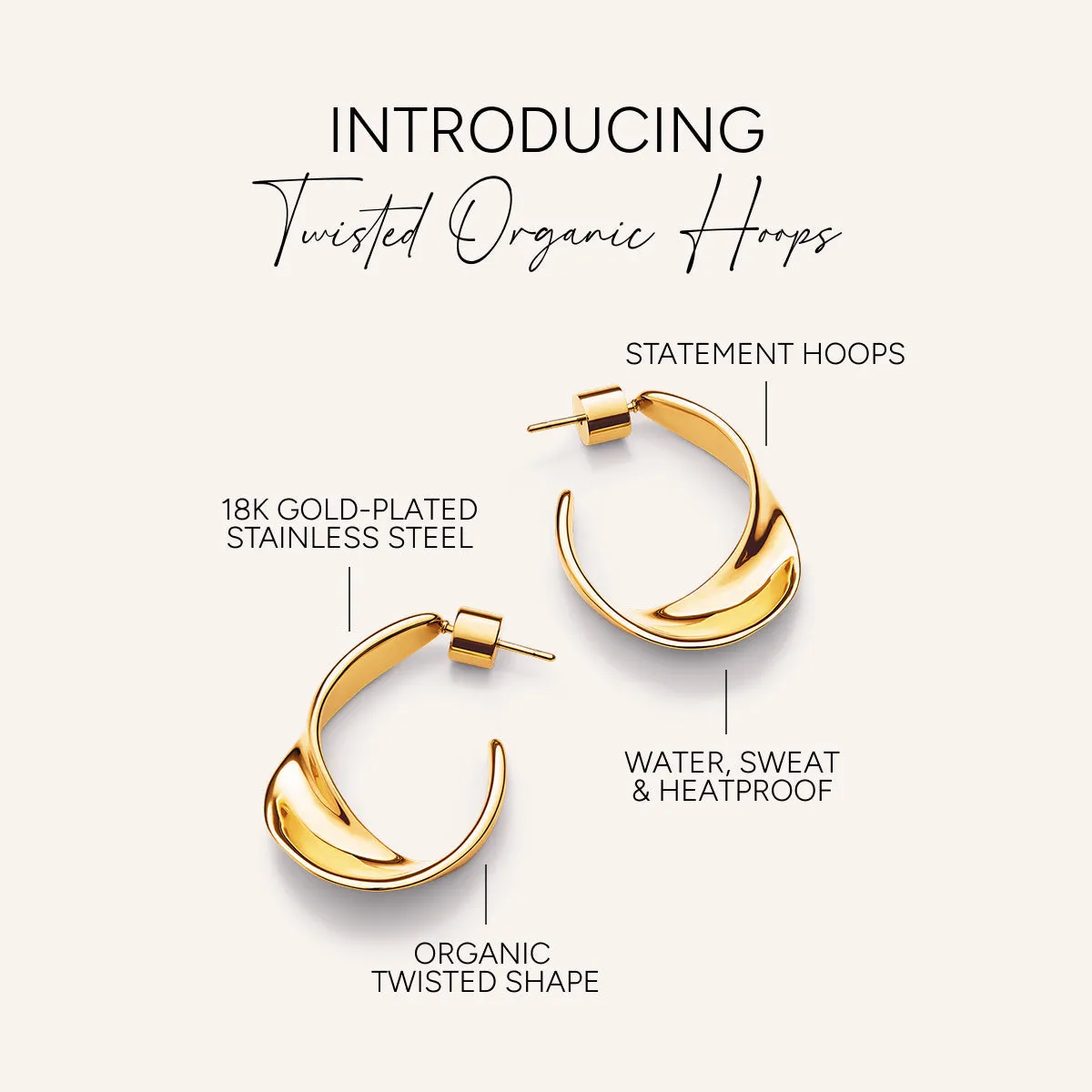 Twisted Organic Hoops (Gold) sold by Abbott Lyon product image thumbnail 4