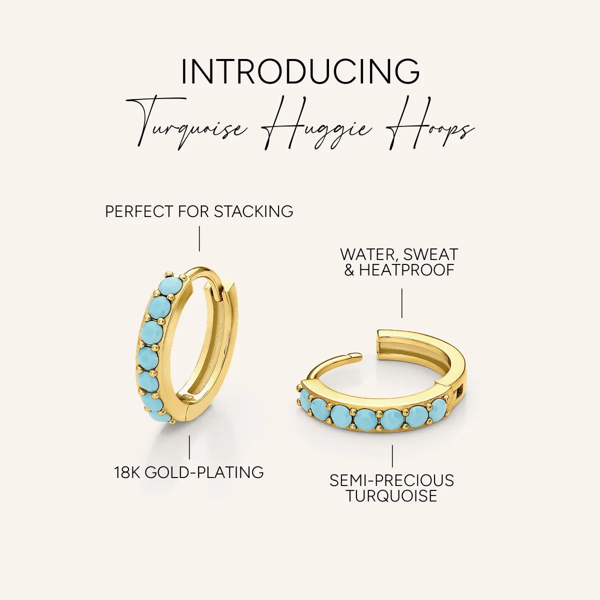 Turquoise Huggie Hoops (Gold) sold by Abbott Lyon product image thumbnail 4
