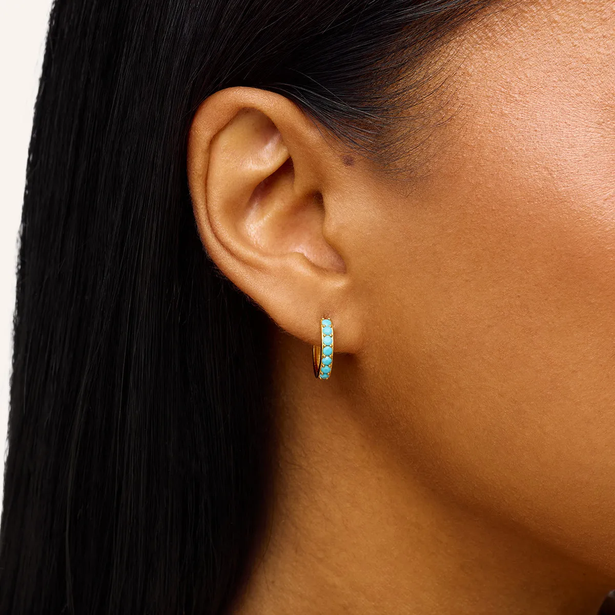 Turquoise Huggie Hoops (Gold) sold by Abbott Lyon product image thumbnail 3