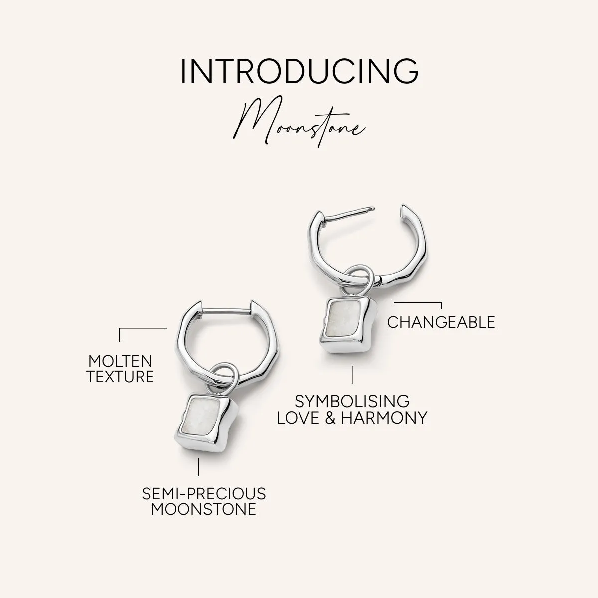 Molten Moonstone Huggie Earrings (Silver) sold by Abbott Lyon product image thumbnail 3