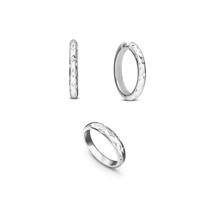 Moon and Back Hoop Earrings & Ring Set (Silver) made by Abbott Lyon