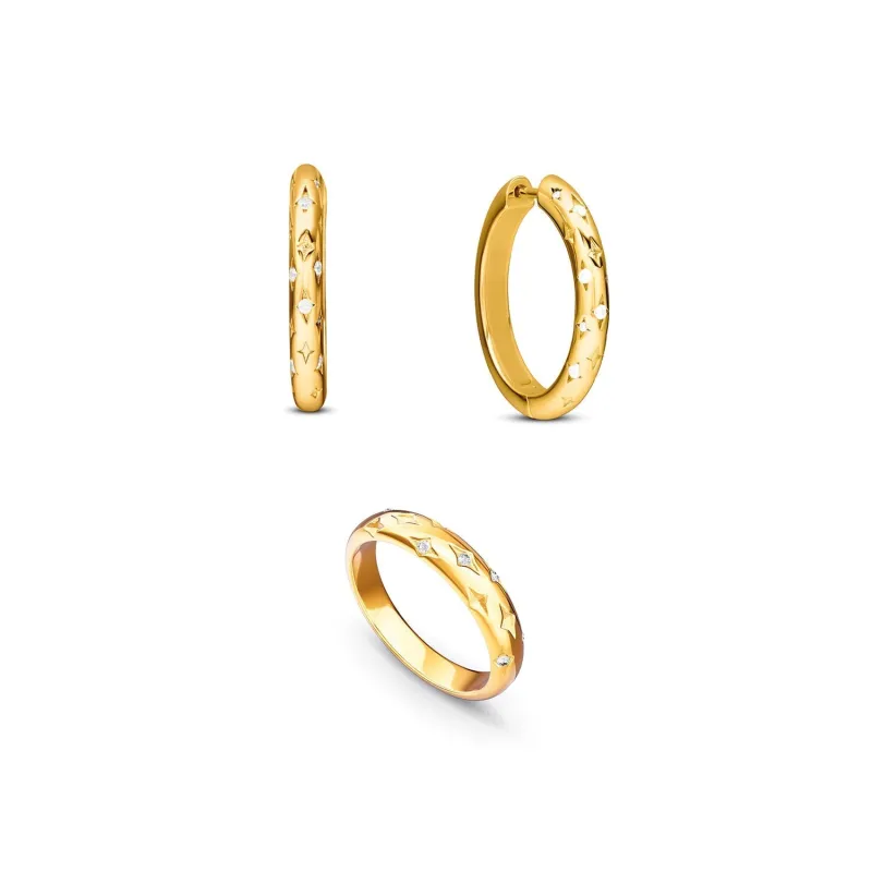 Moon and Back Hoop Earrings & Ring Set (Gold) made by Abbott Lyon