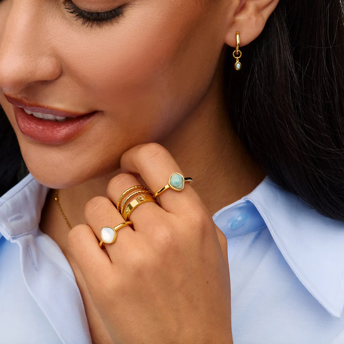 Fine Molten Huggie Earrings (Gold) - Amazonite sold by Abbott Lyon product image thumbnail 3