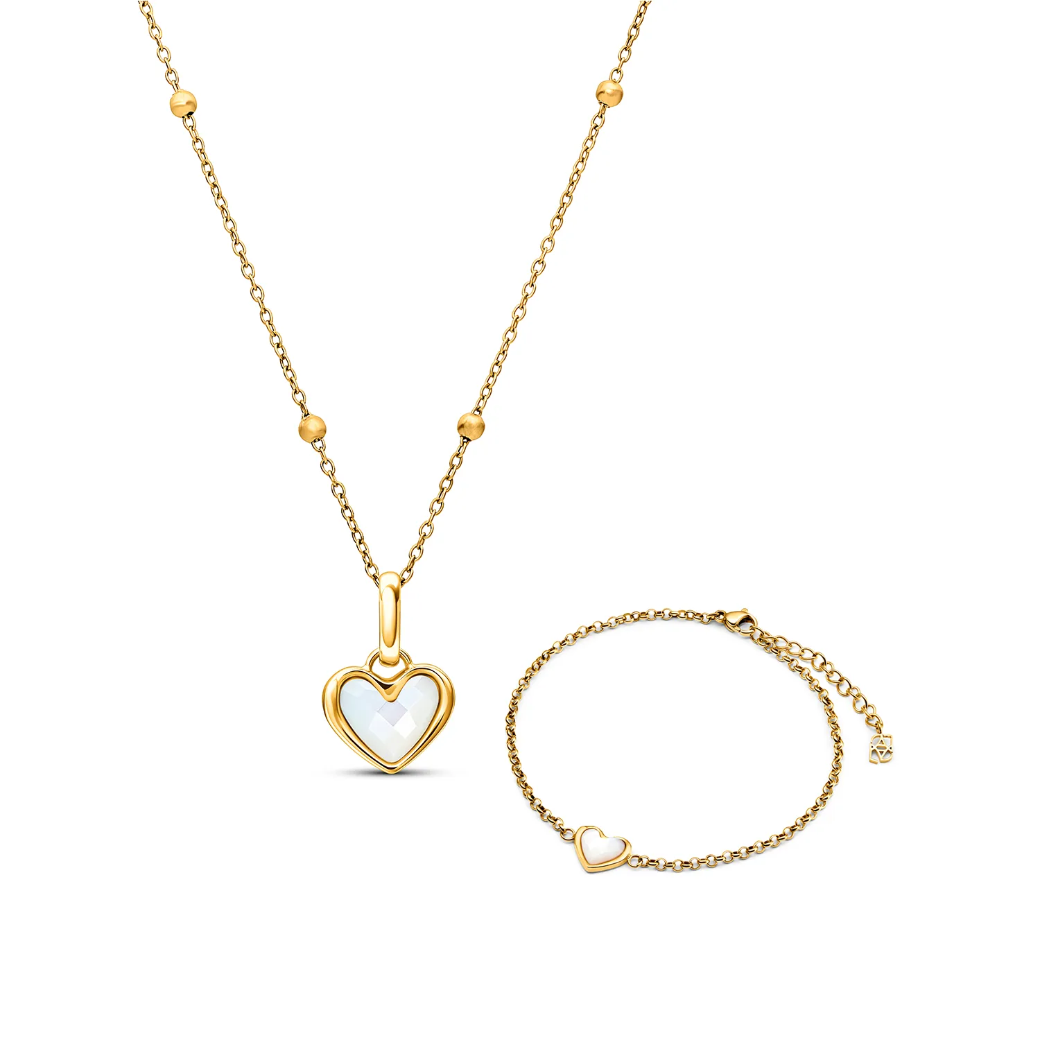 White Quartz Heart Necklace & Bracelet Set (Gold) sold by Abbott Lyon