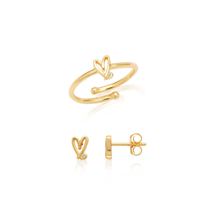 Stacey's Stories Doodle Heart Earrings & Ring Set (Gold) sold by Abbott Lyon