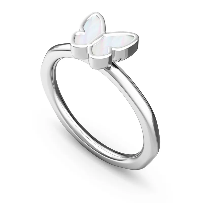 Layering Sterling Silver Molten White Mother of Pearl Butterfly Ring (Silver) sold by Abbott Lyon