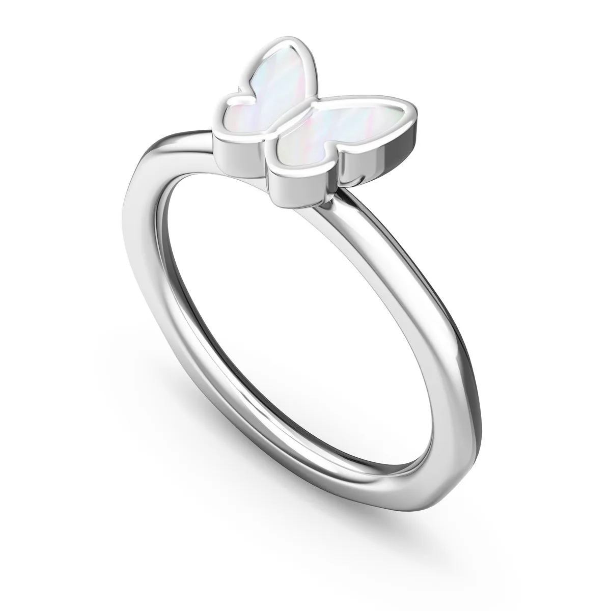 Layering Sterling Silver Molten White Mother of Pearl Butterfly Ring (Silver) sold by Abbott Lyon
