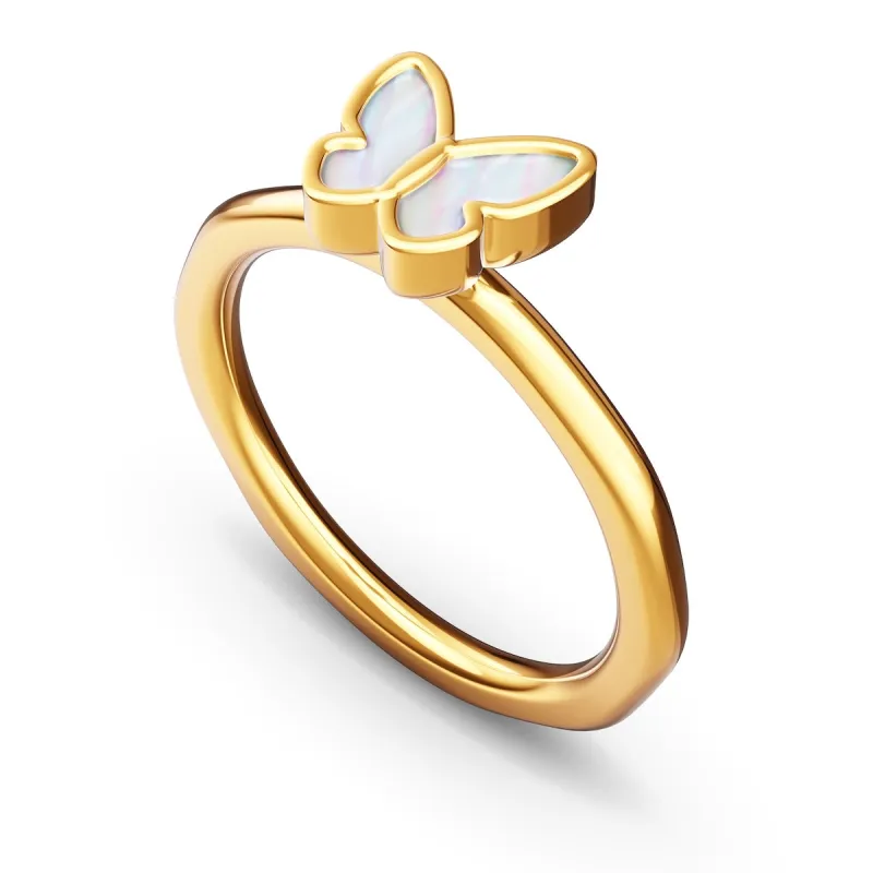 Layering Sterling Silver Molten White Mother of Pearl Butterfly Ring (Gold) sold by Abbott Lyon
