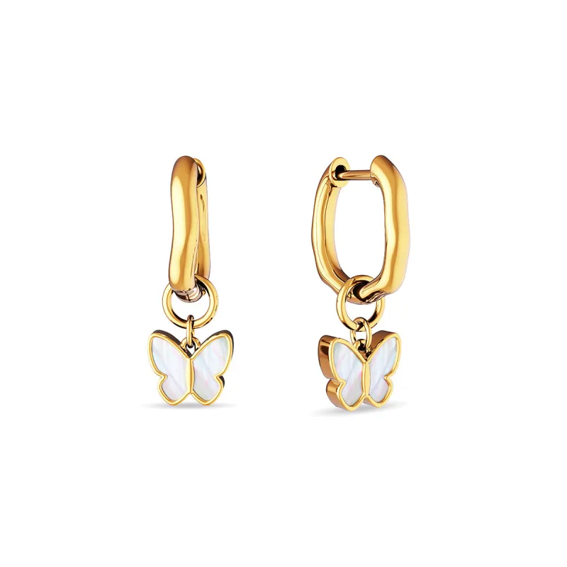 Fine Molten Mother of Pearl Butterfly Huggie Earrings (Gold) sold by Abbott Lyon
