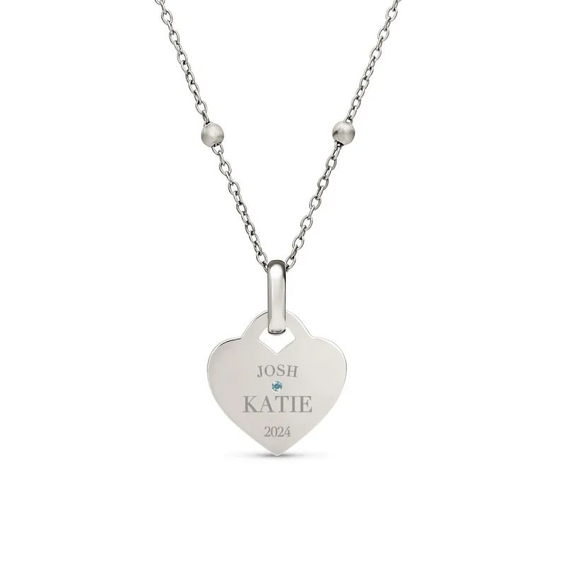 Blue Crystal Heart Token Necklace (Silver) made by Abbott Lyon