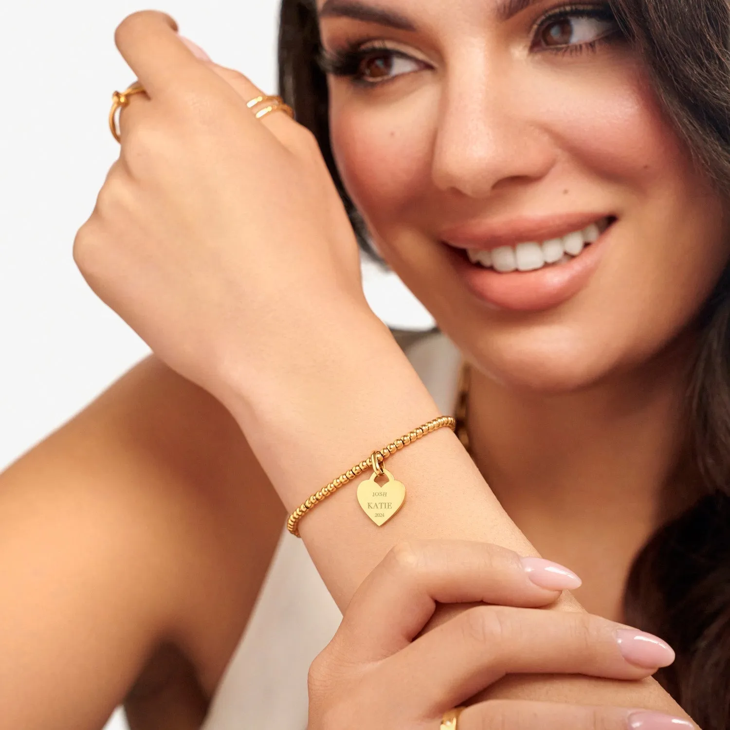 Blue Crystal Heart Token Beaded Bracelet (Gold) sold by Abbott Lyon product image thumbnail 2