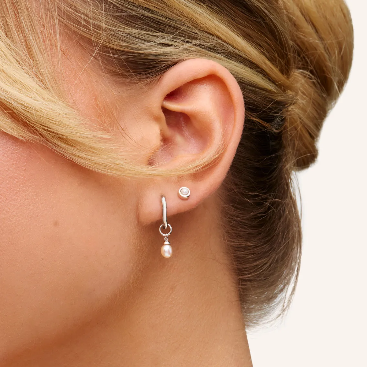 Fine Organic Pearl Huggie Earring (Silver) sold by Abbott Lyon product image thumbnail 3