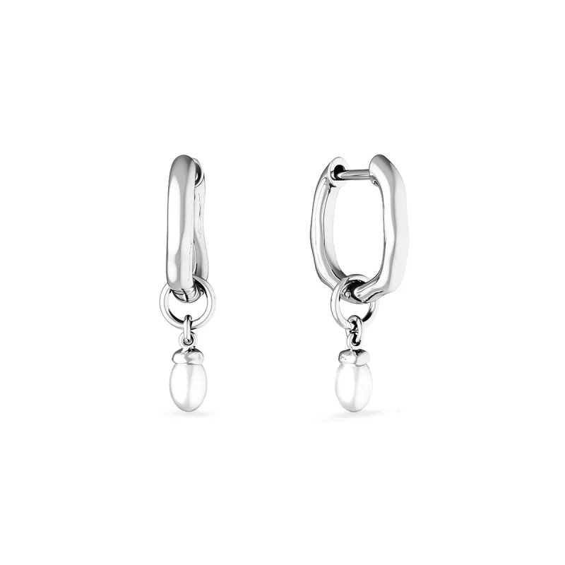 Fine Organic Pearl Huggie Earring (Silver) sold by Abbott Lyon