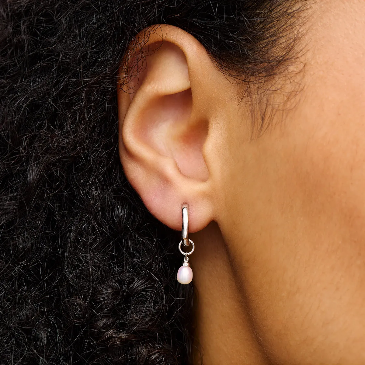 Fine Organic Pearl Huggie Earring (Silver) sold by Abbott Lyon product image thumbnail 2