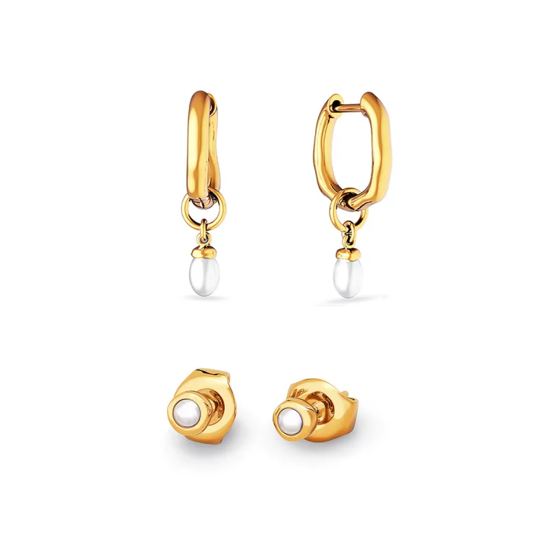 Fine Organic Pearl Earrings Set (Gold) sold by Abbott Lyon