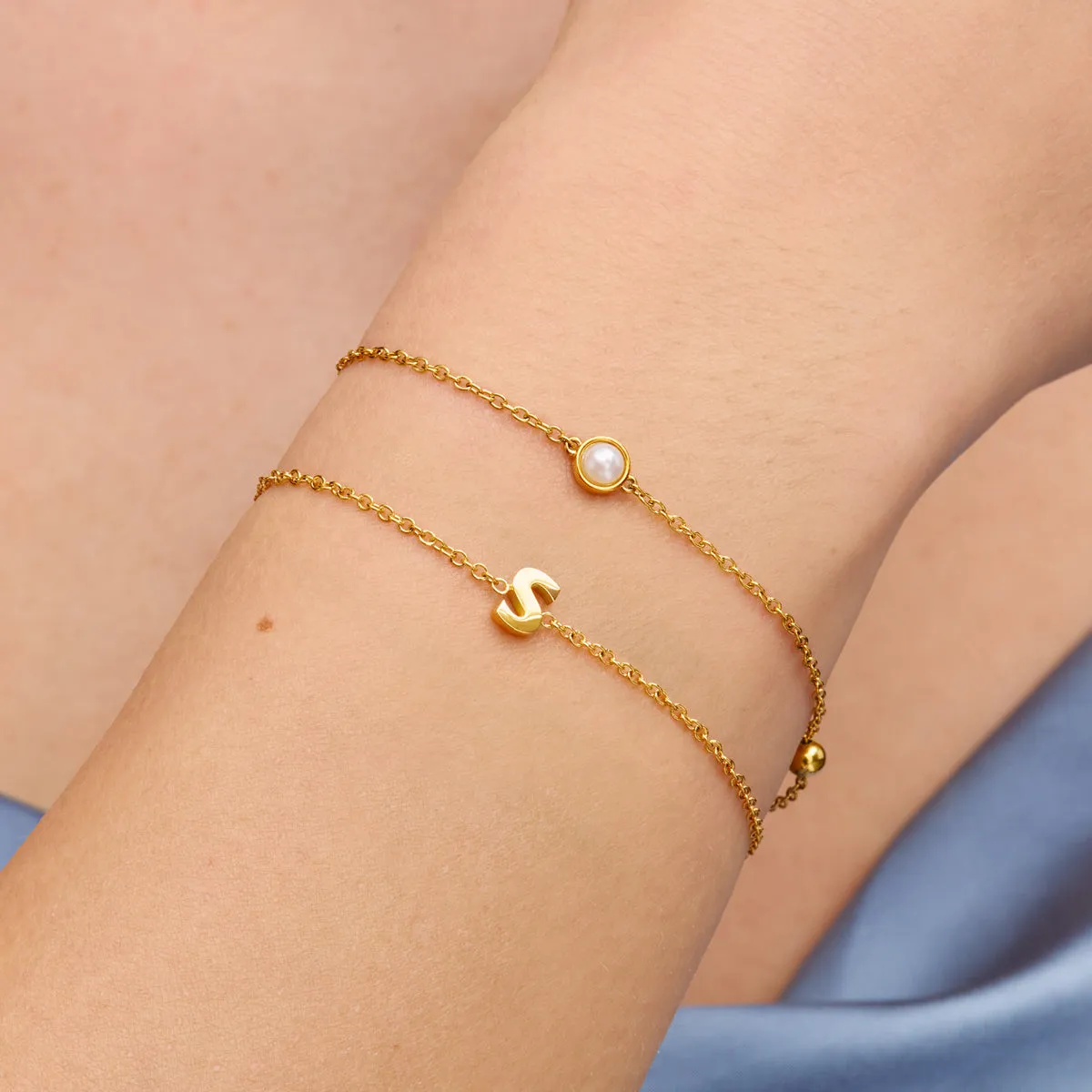 Initial & Pearl Bracelet Set (Gold) sold by Abbott Lyon product image thumbnail 2
