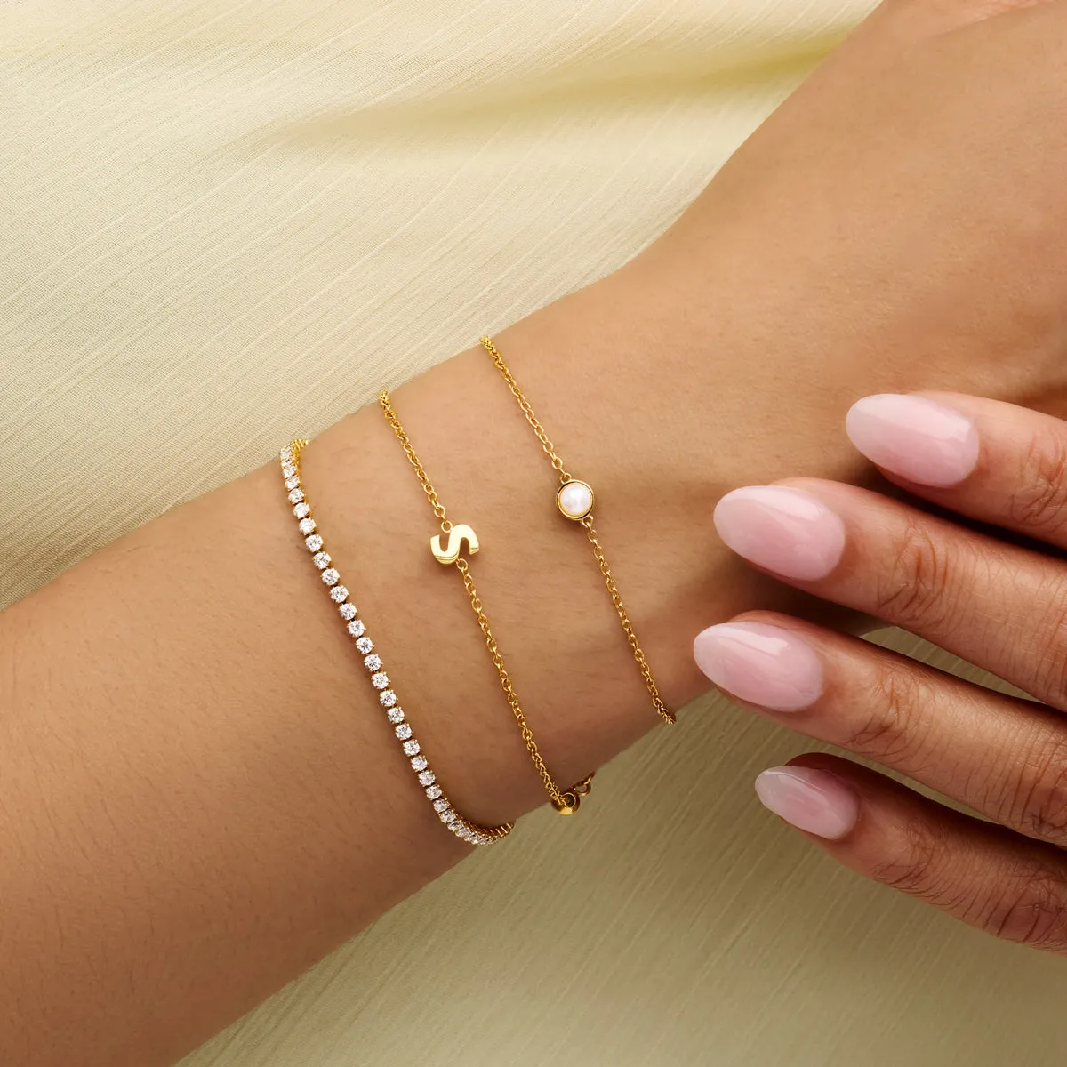 Initial & Pearl Bracelet Set (Gold) sold by Abbott Lyon product image thumbnail 3