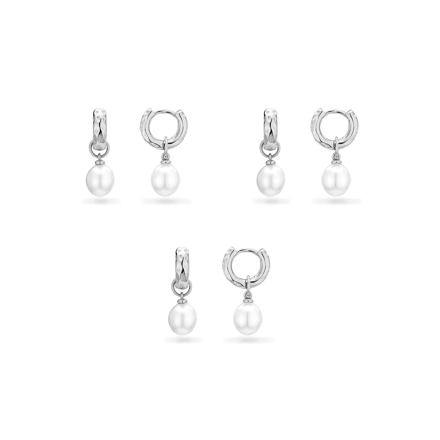 Pearl Drop Huggie Earring Set (Silver) sold by Abbott Lyon