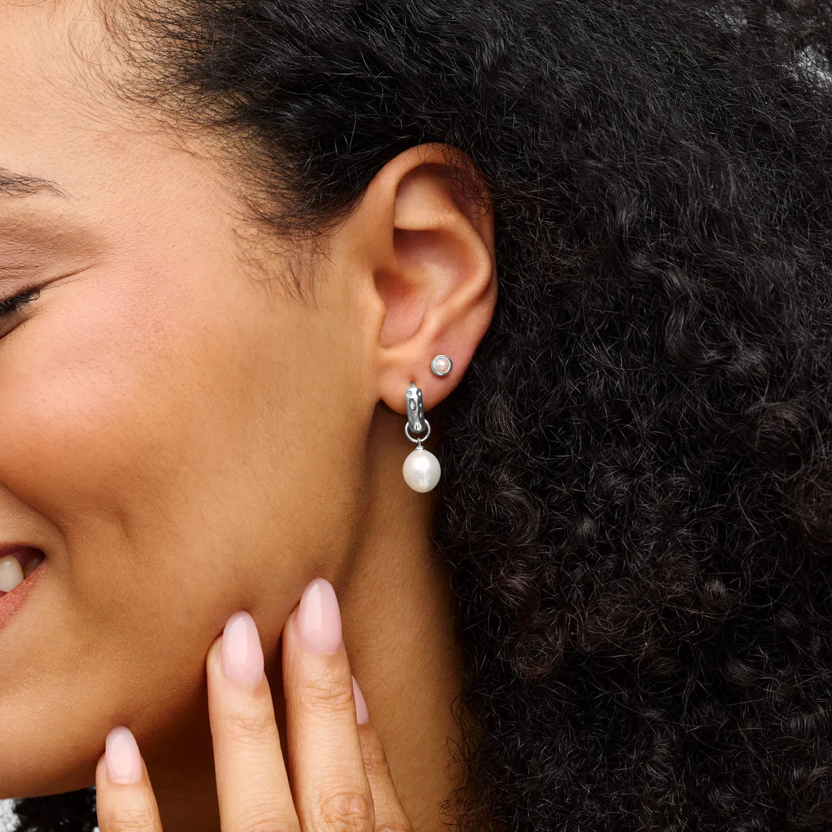 Pearl Drop Huggie Earring Set (Silver) sold by Abbott Lyon product image thumbnail 5