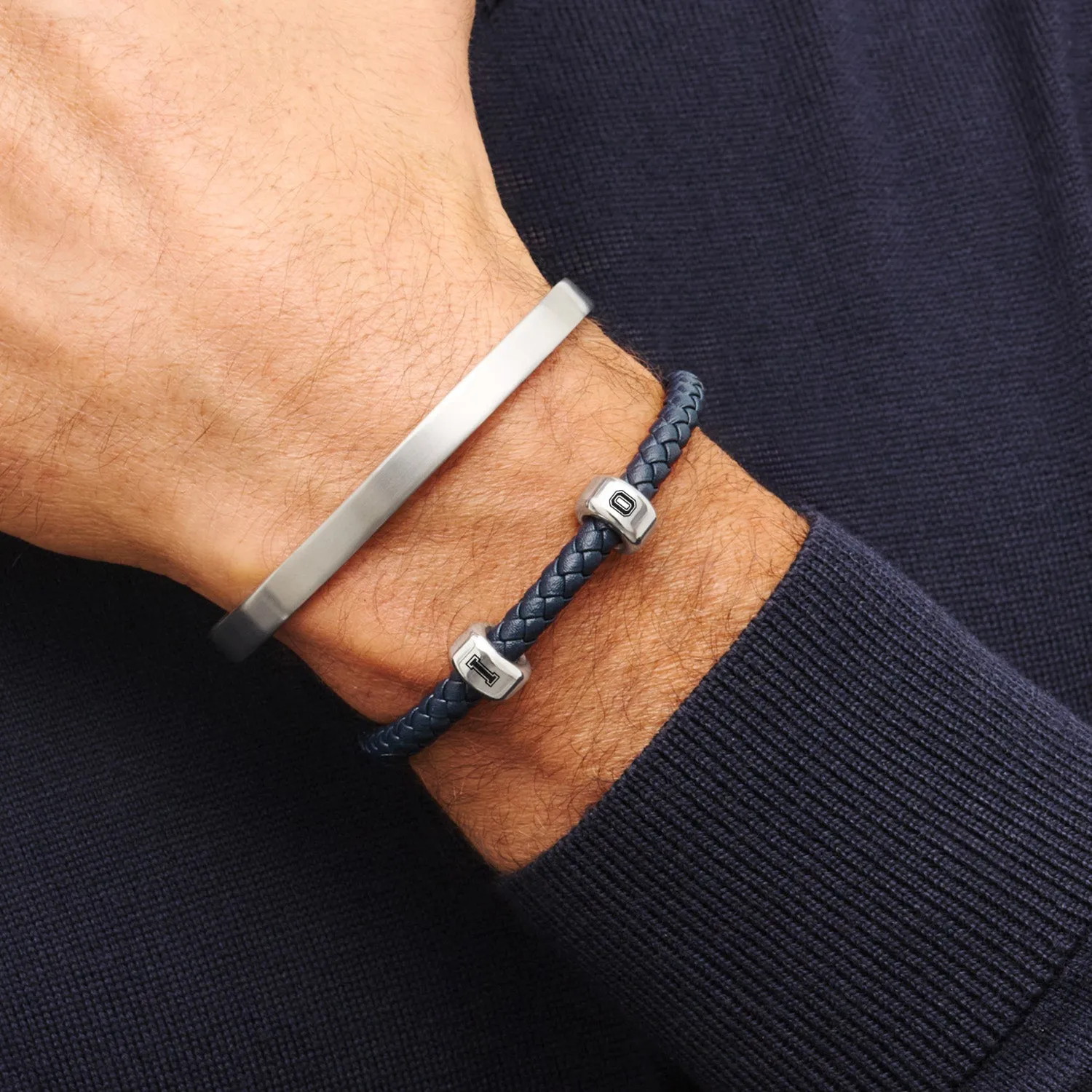 Men's Navy Bonded Leather Bracelet (Silver) sold by Abbott Lyon product image thumbnail 2
