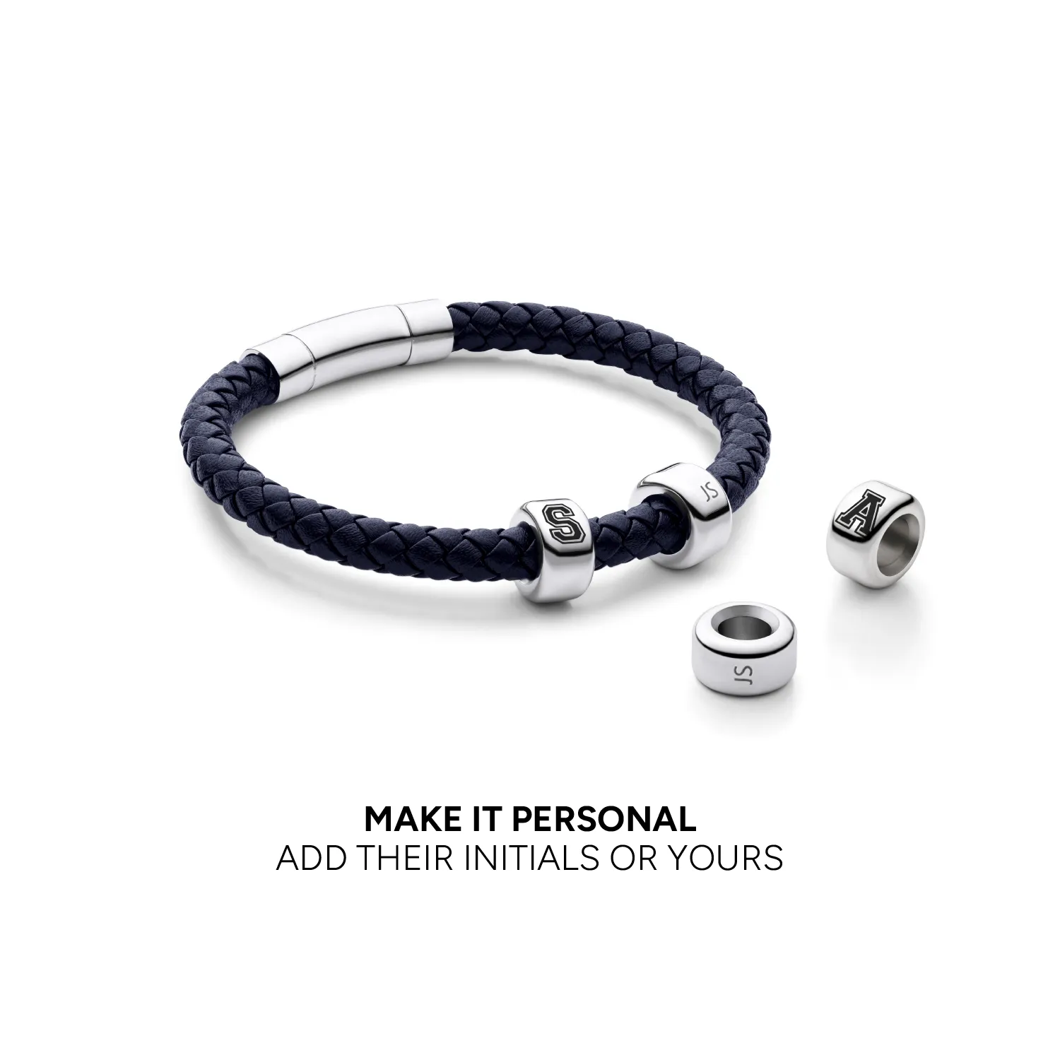 Men's Navy Bonded Leather Bracelet (Silver) sold by Abbott Lyon product image thumbnail 3