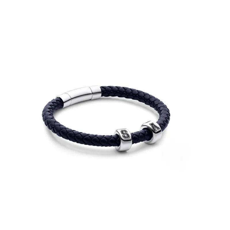 Men's Navy Bonded Leather Bracelet (Silver) sold by Abbott Lyon