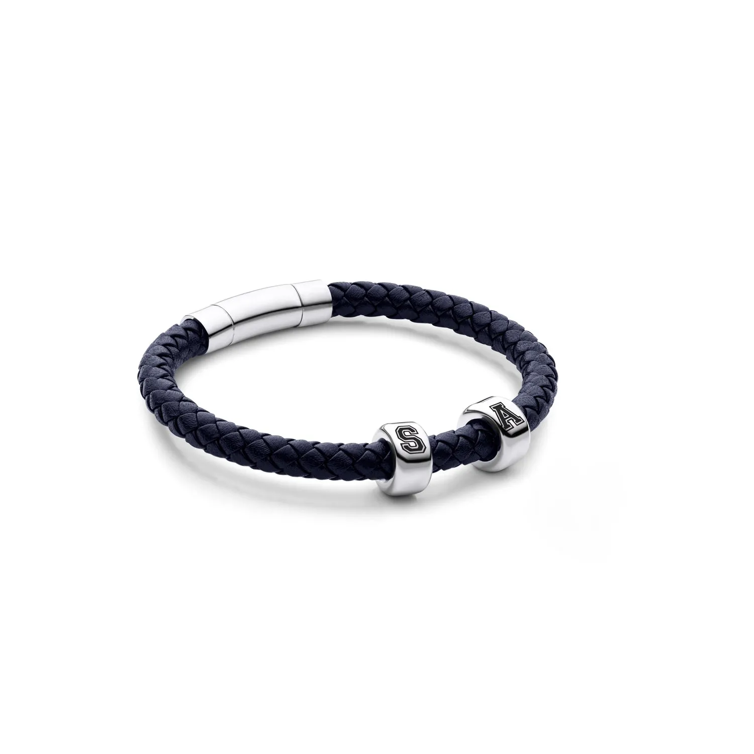 Men's Navy Bonded Leather Bracelet (Silver) sold by Abbott Lyon