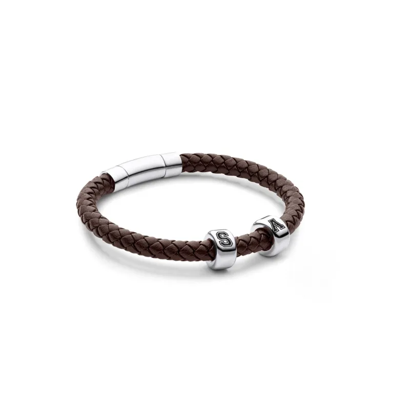 Men's Brown Bonded Leather Bracelet (Silver) sold by Abbott Lyon