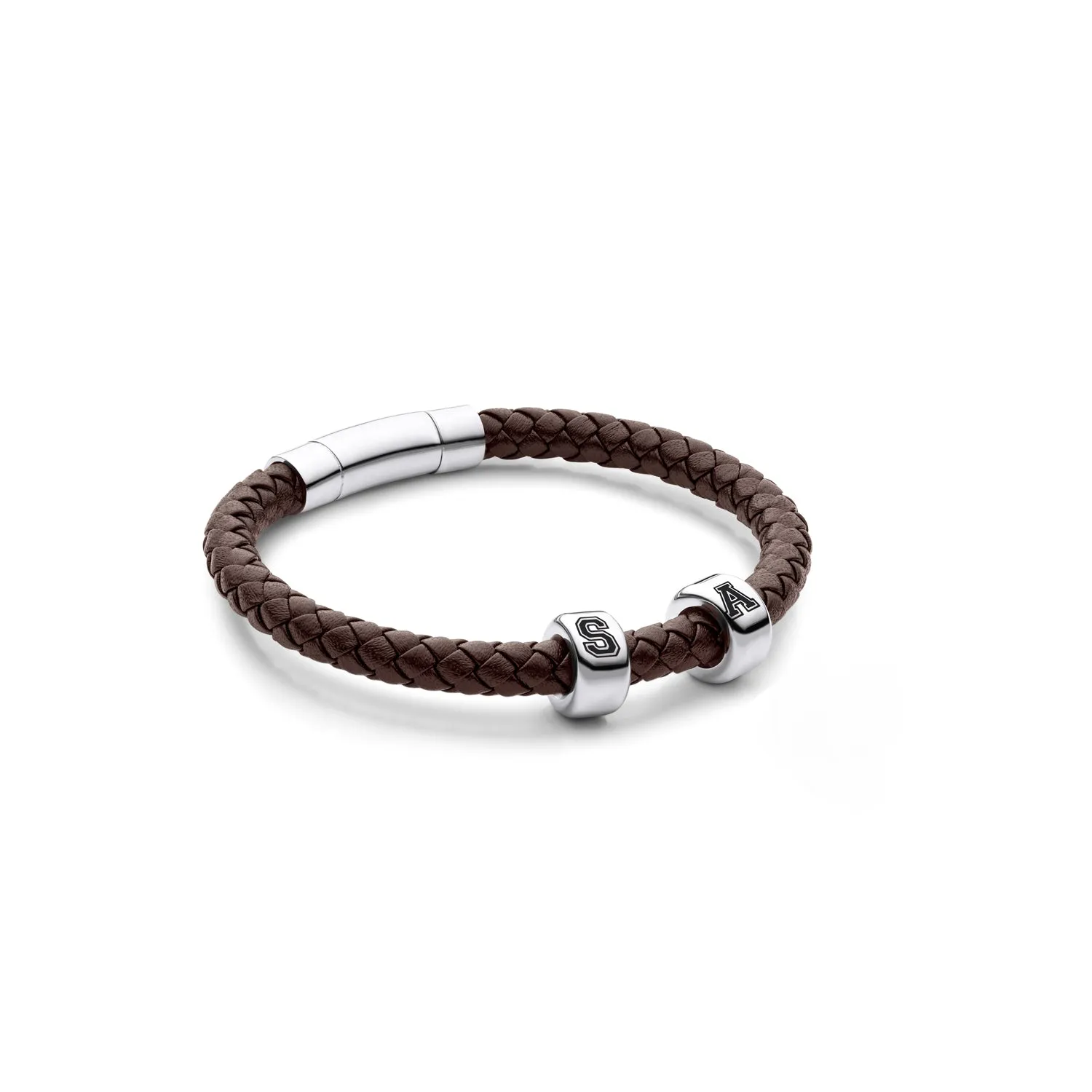 Men's Brown Bonded Leather Bracelet (Silver) sold by Abbott Lyon