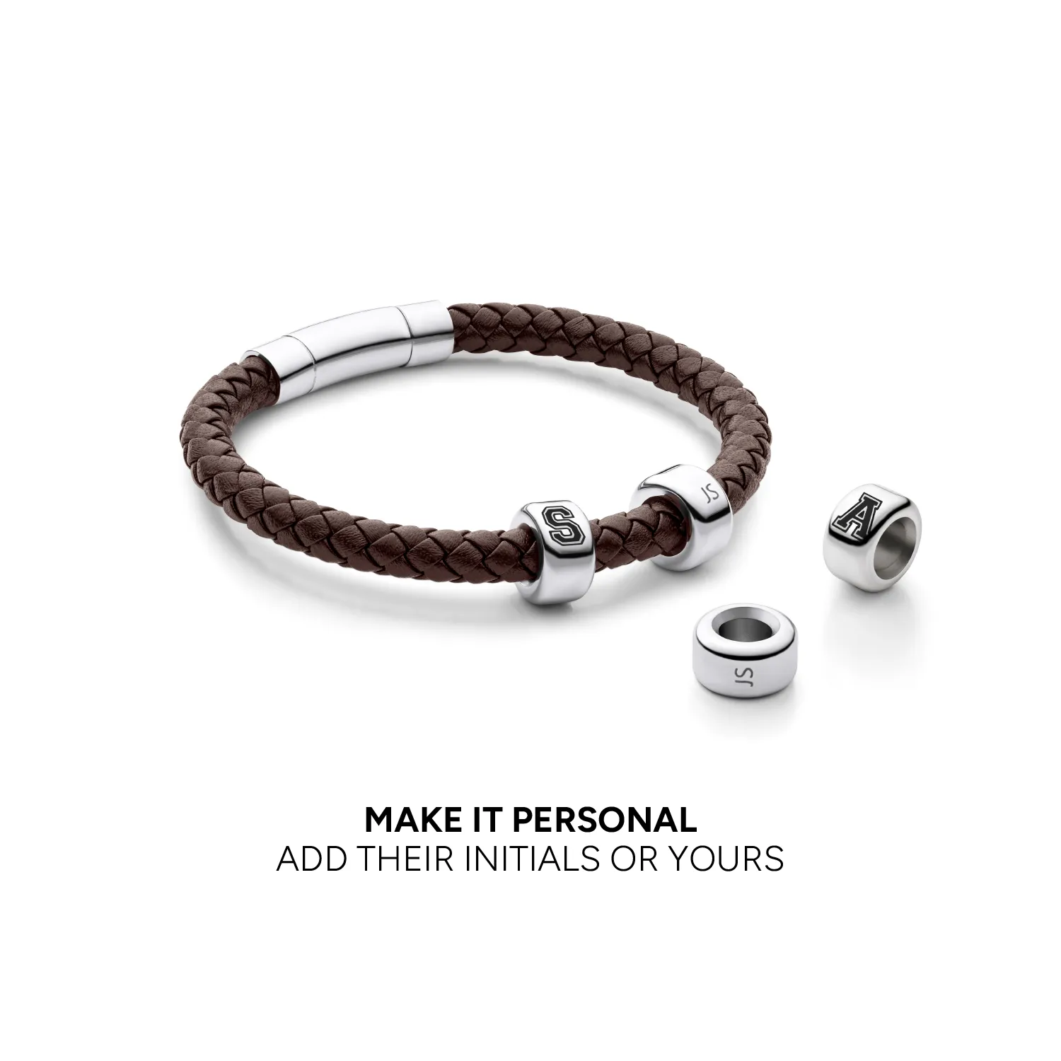 Men's Brown Bonded Leather Bracelet (Silver) sold by Abbott Lyon product image thumbnail 4