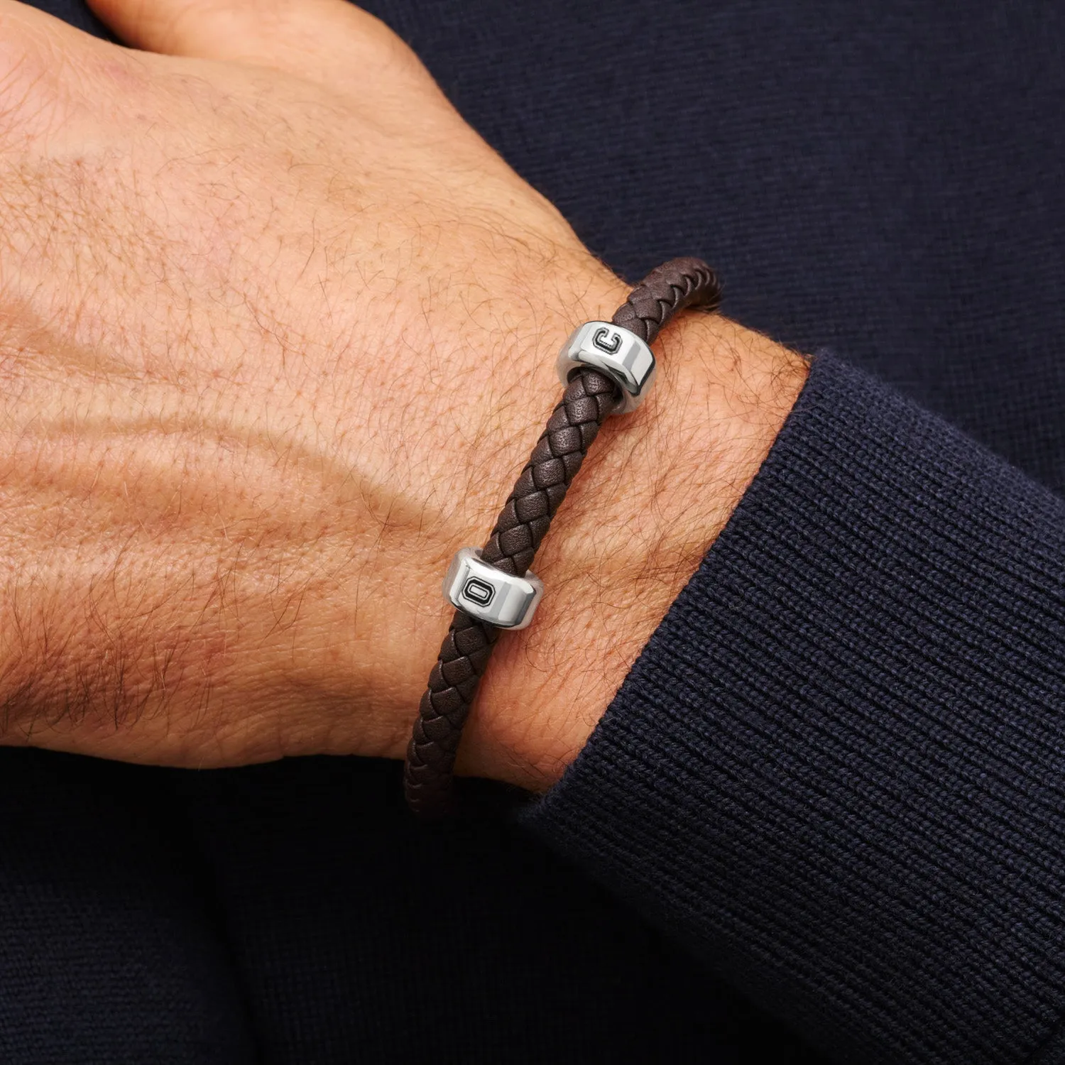 Men's Brown Bonded Leather Bracelet (Silver) sold by Abbott Lyon product image thumbnail 2