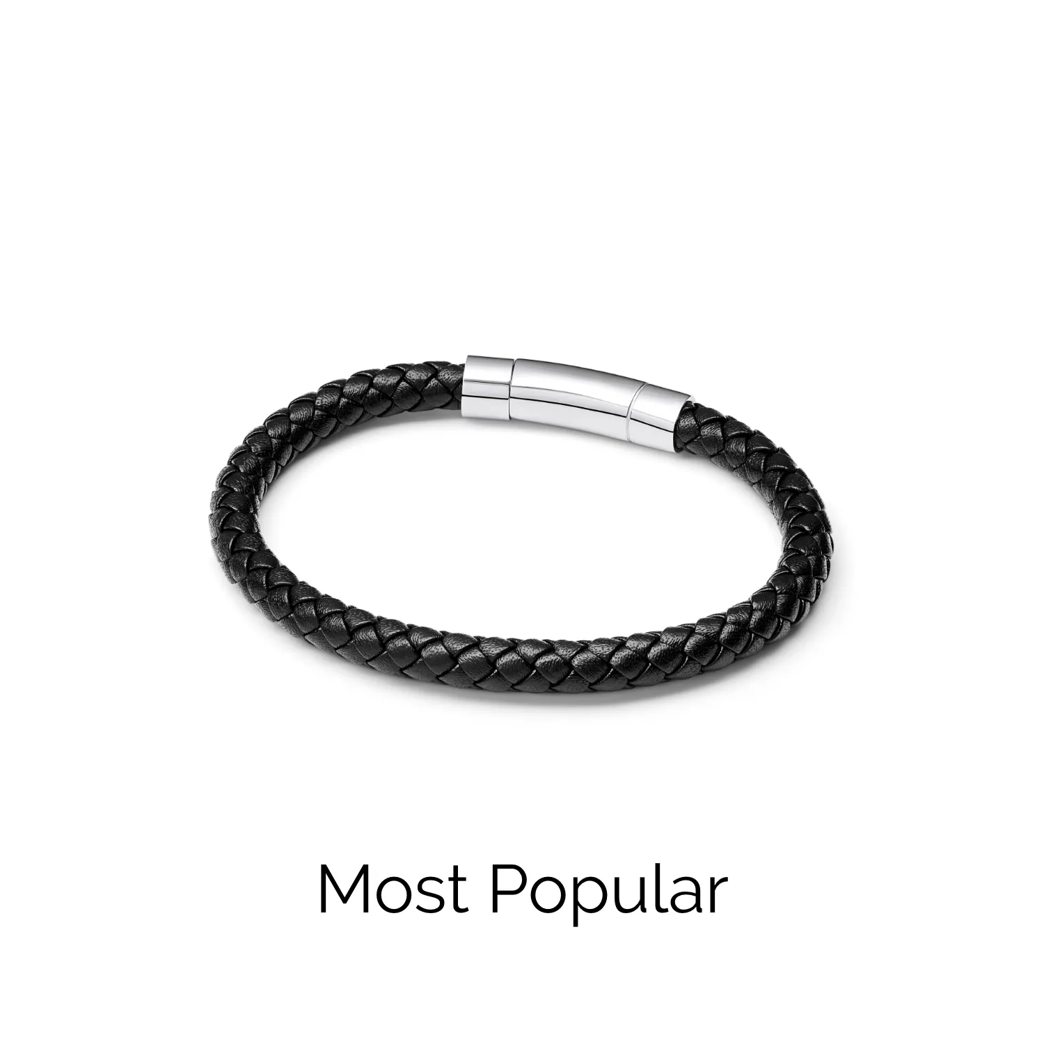 Men's Black Bonded Leather Bracelet (Silver) sold by Abbott Lyon product image thumbnail 5