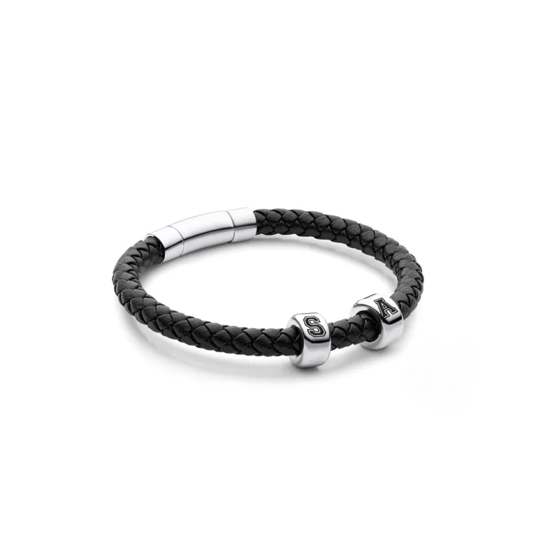 Men's Black Bonded Leather Bracelet (Silver) sold by Abbott Lyon