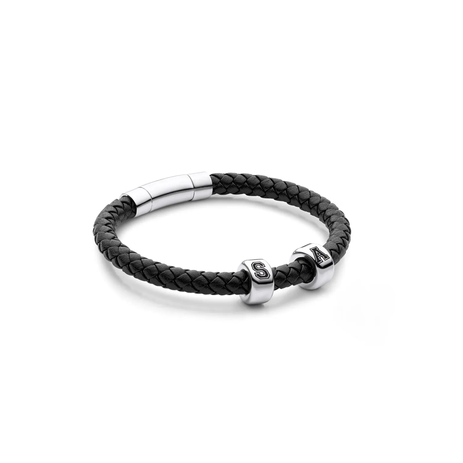 Men's Black Bonded Leather Bracelet (Silver) sold by Abbott Lyon